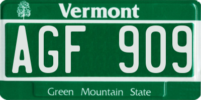 VT license plate AGF909