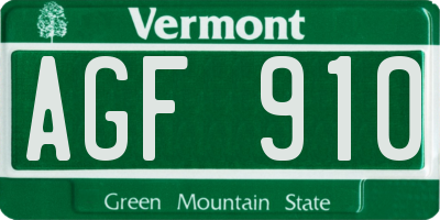 VT license plate AGF910
