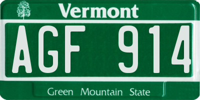 VT license plate AGF914