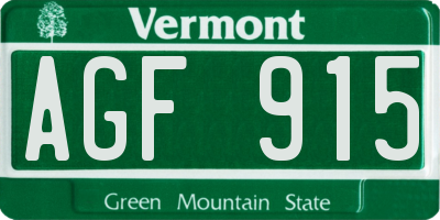 VT license plate AGF915