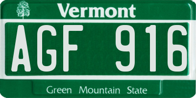 VT license plate AGF916