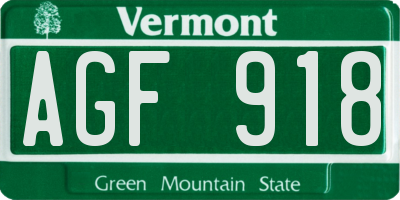 VT license plate AGF918