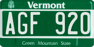 VT license plate AGF920