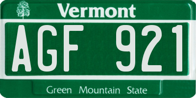 VT license plate AGF921