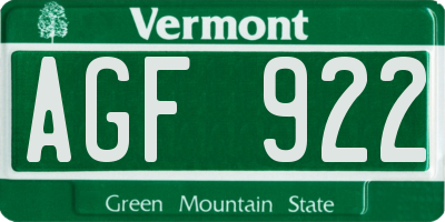 VT license plate AGF922