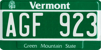 VT license plate AGF923