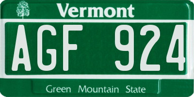 VT license plate AGF924