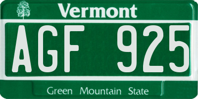VT license plate AGF925
