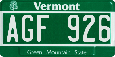 VT license plate AGF926