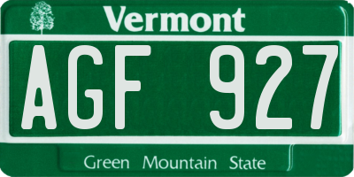 VT license plate AGF927