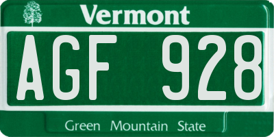 VT license plate AGF928