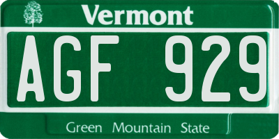 VT license plate AGF929