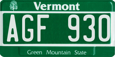 VT license plate AGF930