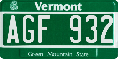 VT license plate AGF932