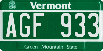 VT license plate AGF933