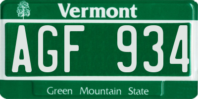 VT license plate AGF934