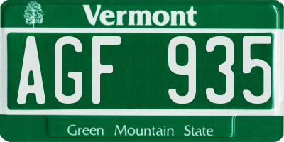 VT license plate AGF935