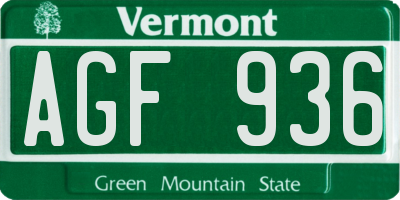 VT license plate AGF936