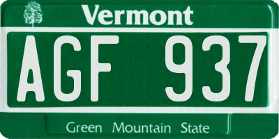 VT license plate AGF937