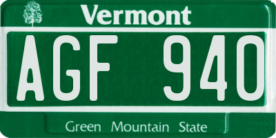 VT license plate AGF940