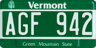 VT license plate AGF942