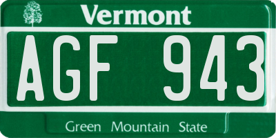 VT license plate AGF943