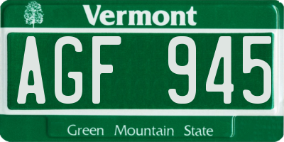 VT license plate AGF945