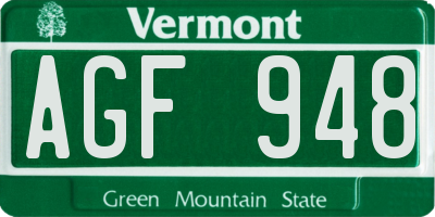 VT license plate AGF948