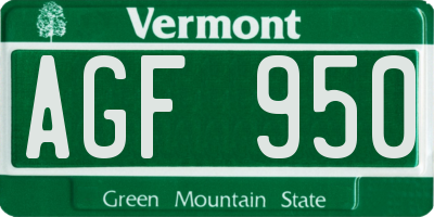 VT license plate AGF950