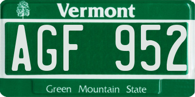 VT license plate AGF952