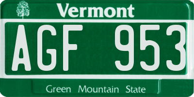 VT license plate AGF953