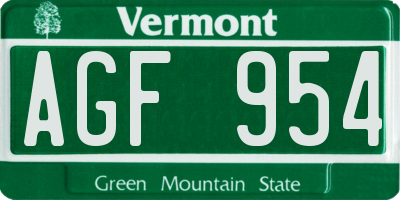 VT license plate AGF954