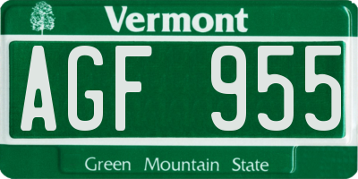 VT license plate AGF955