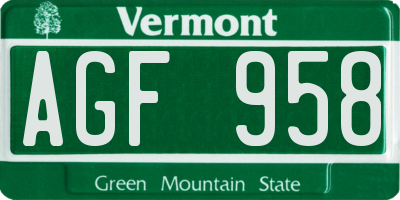 VT license plate AGF958