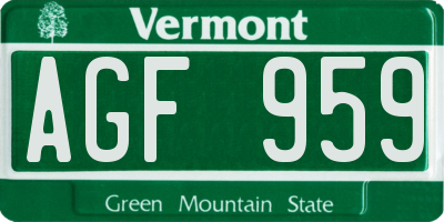 VT license plate AGF959
