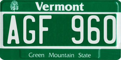 VT license plate AGF960