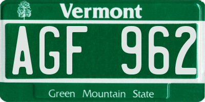 VT license plate AGF962