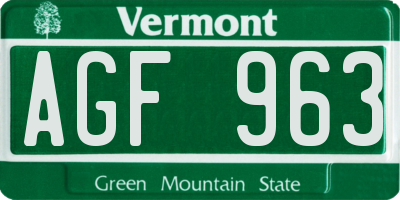 VT license plate AGF963