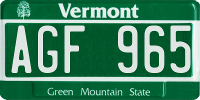 VT license plate AGF965