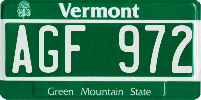 VT license plate AGF972