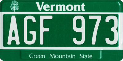 VT license plate AGF973