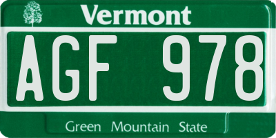 VT license plate AGF978