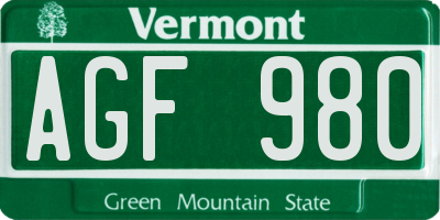 VT license plate AGF980
