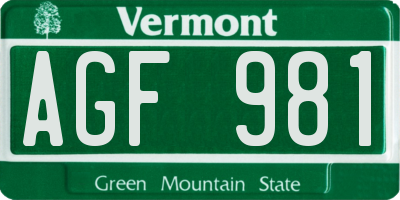 VT license plate AGF981