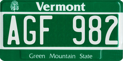 VT license plate AGF982