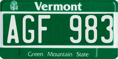 VT license plate AGF983