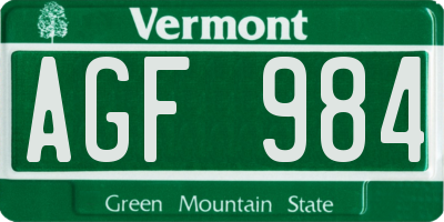 VT license plate AGF984
