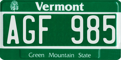 VT license plate AGF985