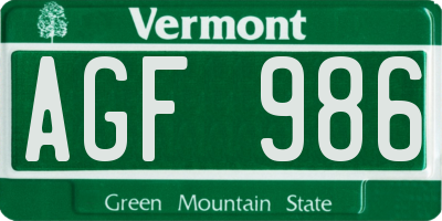 VT license plate AGF986