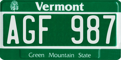 VT license plate AGF987